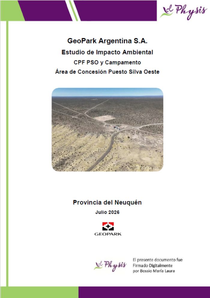 Audiencia pública virtual – Estudio de impacto ambiental Planta Central de Pocesamiento Puesto Silva Oeste (CPF PSO) y El Campamento. Área de concesión no convencional Puesto Silva Oeste.